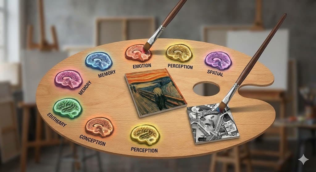 Paleta de arte con cerebros coloridos